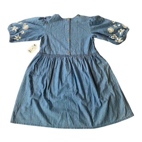 NWT Wonder Nation Girls Denim Dress Embroidered Floral Puff Sleeves XXL 18 - Picture 2 of 12